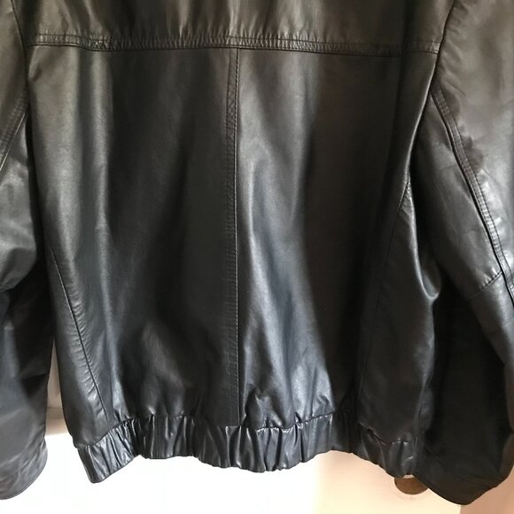 London Fog Mens Black Leather Bomber Jacket LG Vintage - Picture 8 of 12